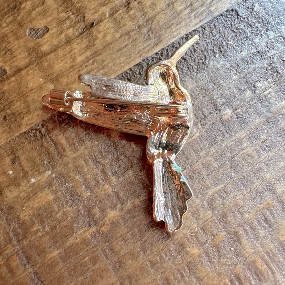 Turquoise, Blue & Yellow Hummingbird Brooch Pin Crystals Rhinestones & Enamel - Picture 10 of 12